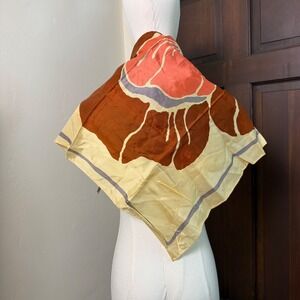 Vintage Floral Fashion Scarf Water Repellent 70s | Cream Orange | 26" Square